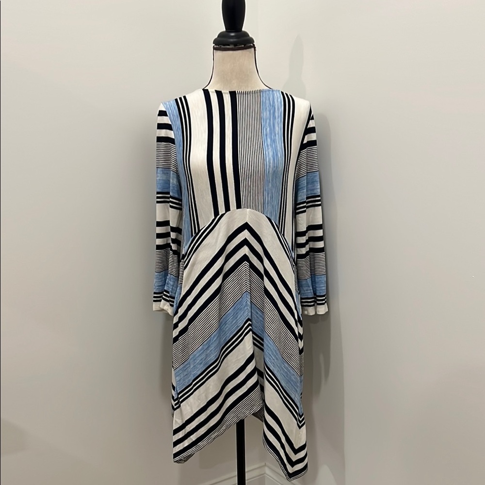 Chico's Asymmetrical Blue and Black 3/4 Sleeve Tunic